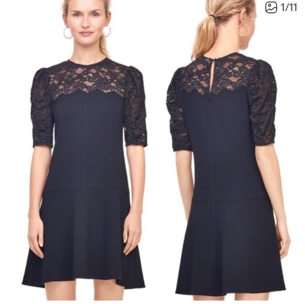 Rebecca Taylor Black Crepe & Corded Lace Dress Size 2